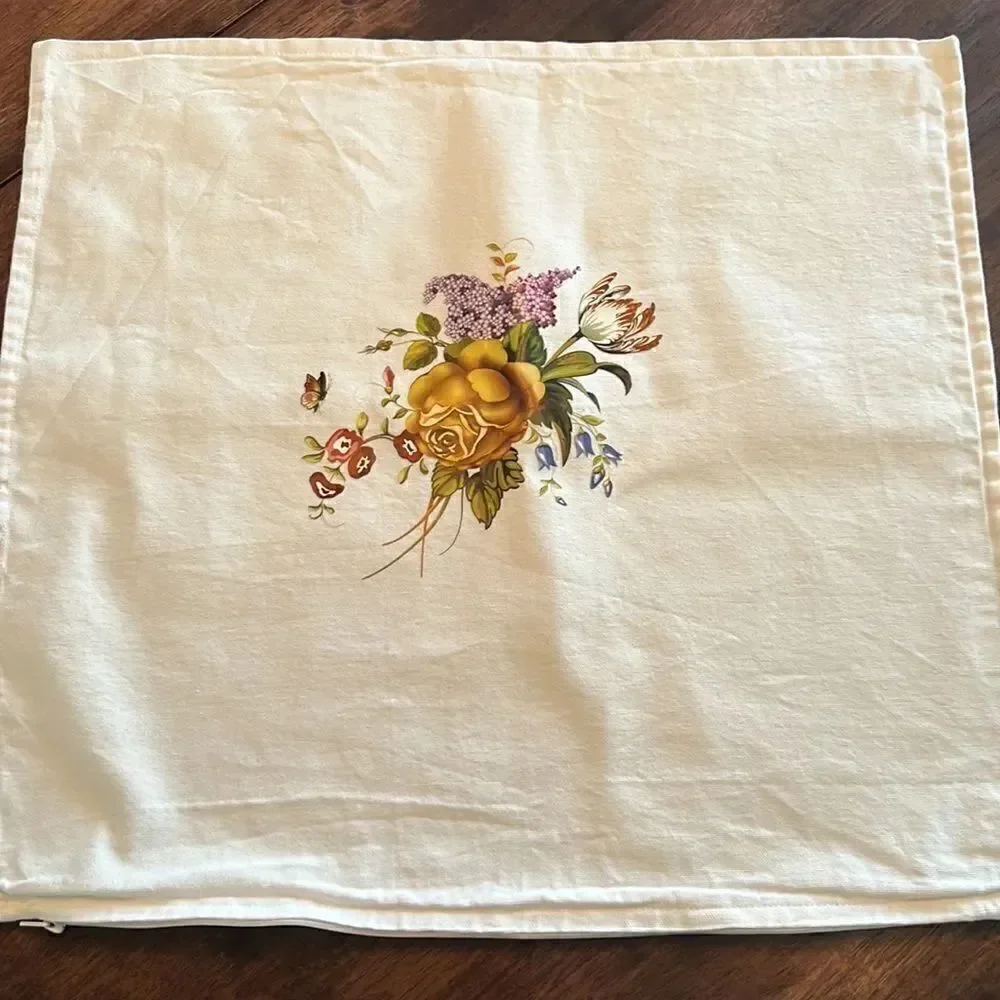 Cream Decorative Pillow Covers with Floral Transfers with Zipper Closure-  2pcs